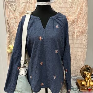 St. John's Bay Dark Blue Embroidered Blouse